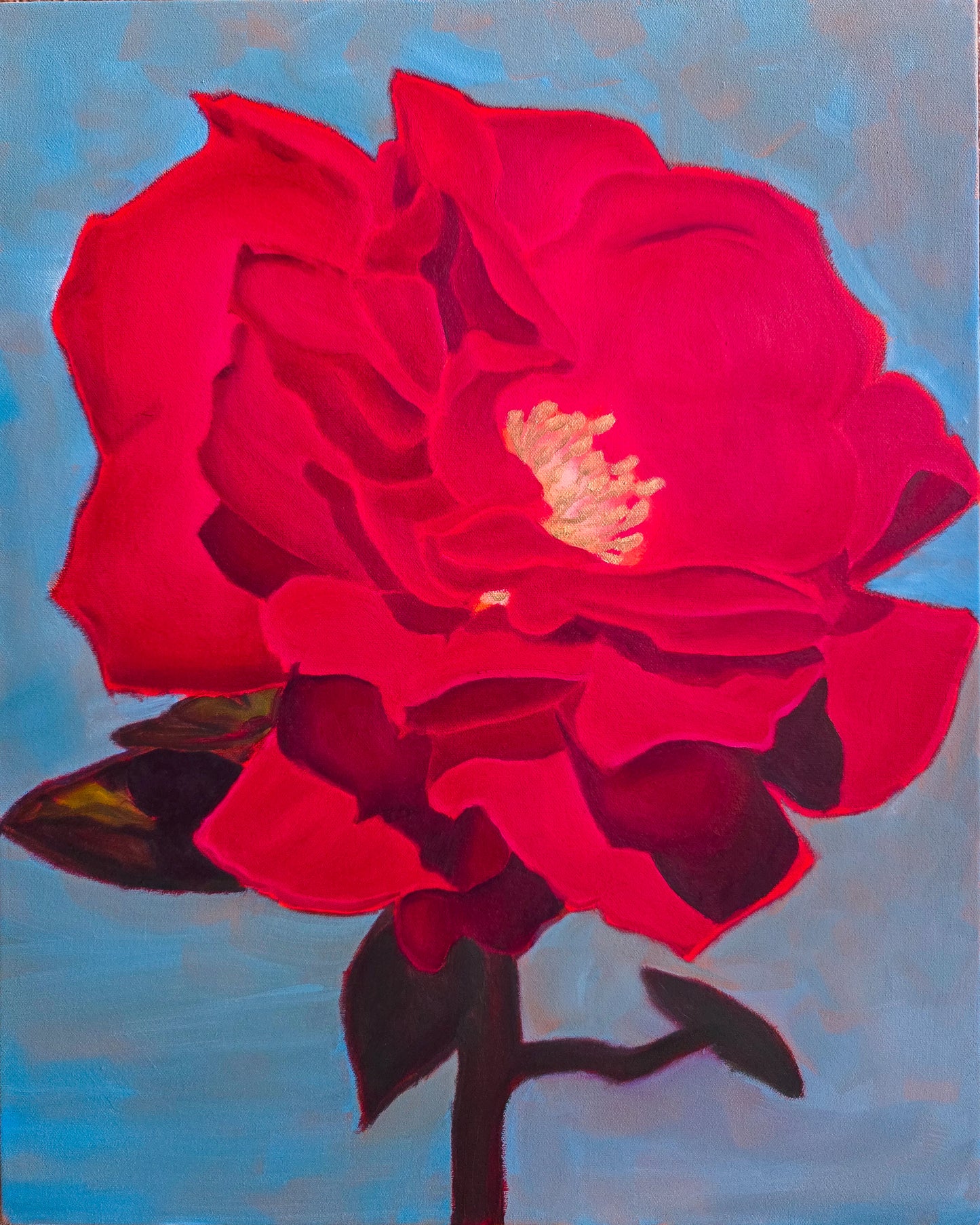 Original Painting – Red Rose Bloom, 16 x 20 in.