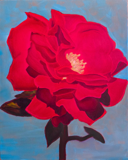 Original Painting – Red Rose Bloom, 16 inches by 20 inches
